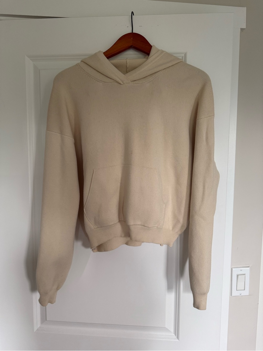 Dynamite Cream Ribbed Knit Hoodie
